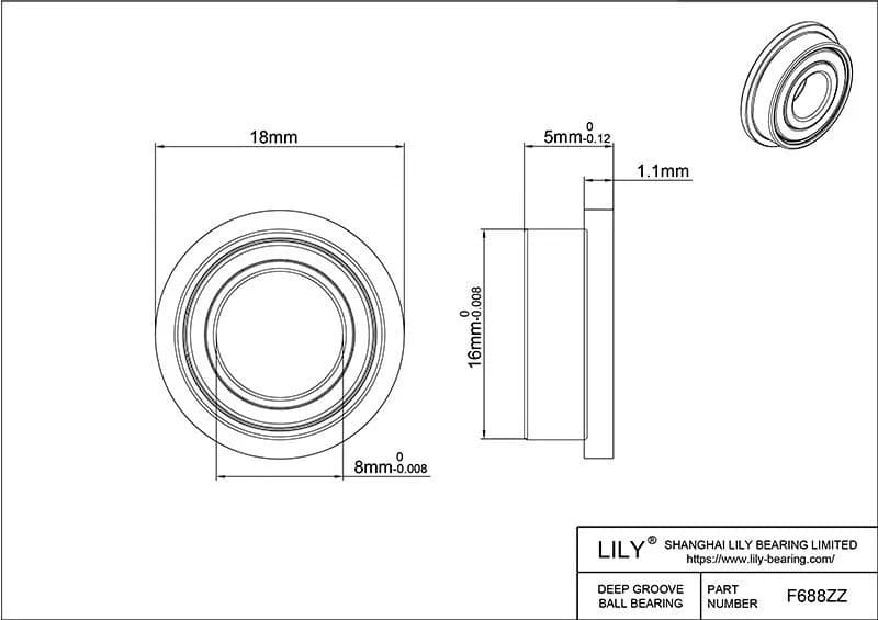 F688ZZ Flanged Ball Bearing-2pcs. - Gallery Image 1