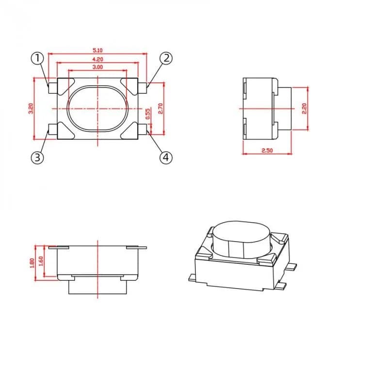 Tact Switch-TK-023-2 Pins 3*4 mm - Gallery Image 1