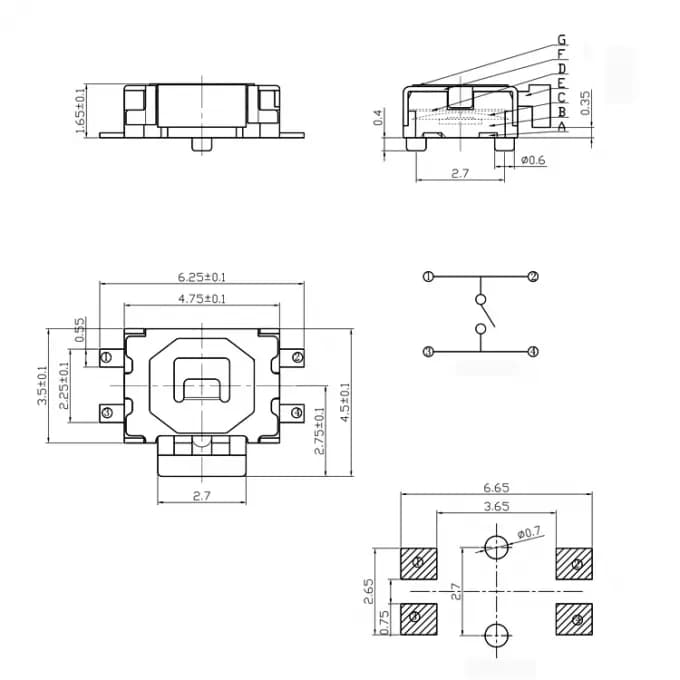 Tact Switch-TK-034DA-4 Pin 3.5mm SMD - Gallery Image 2