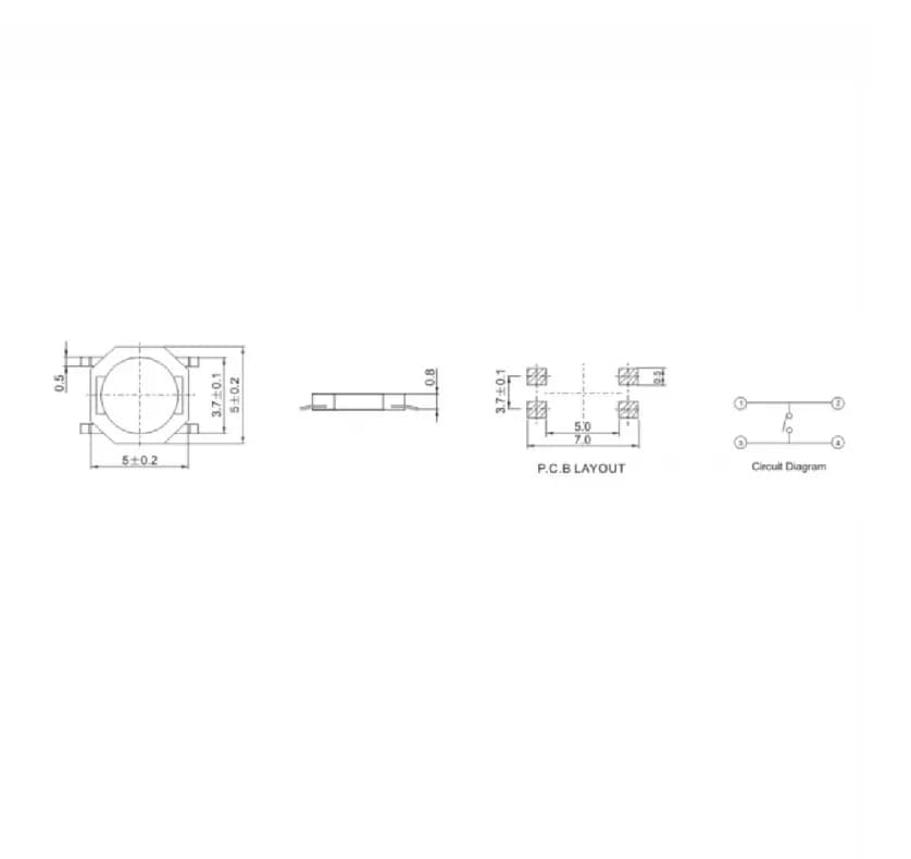 Tact Switch-TK-052BA-4 Pin 5.0×5.0 - Gallery Image 1