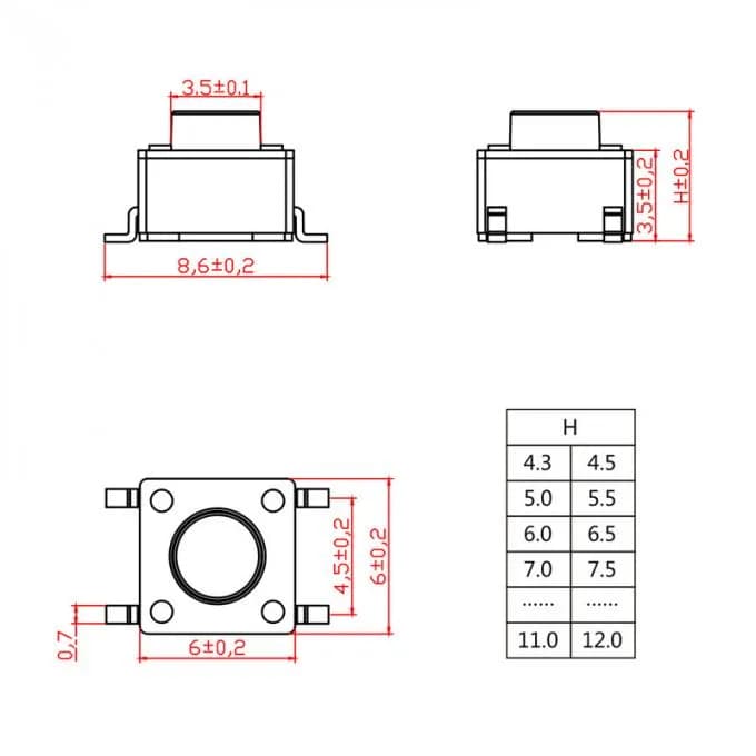 Tact Switch-TK-066-4 Pins 6×6 SMD - Gallery Image 2