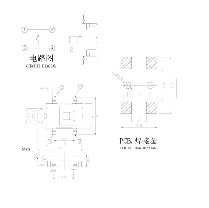 Tact Switch-TK-074-4 Pin SMD - Gallery Image 3