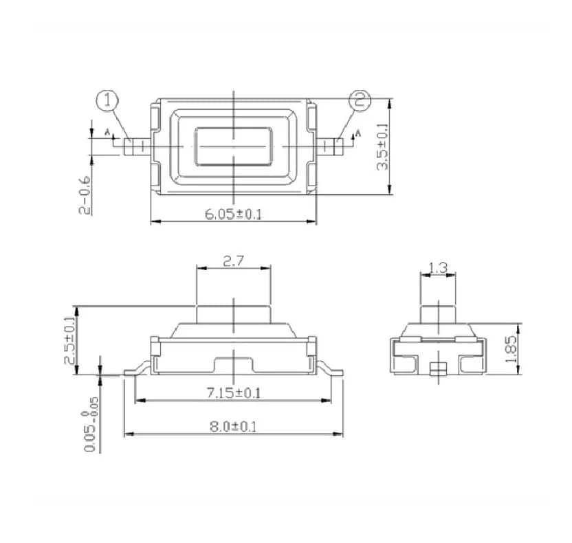 Tact Switch-TVBM17-2 Pin6.1X3.7mm - Gallery Image 1